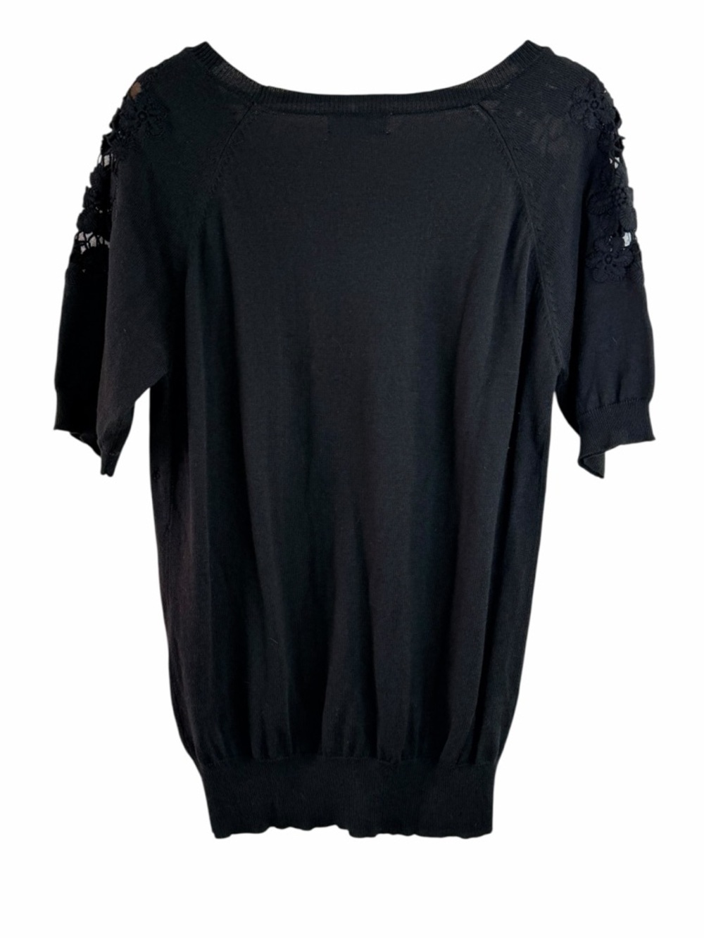 Jaclyn Smith Collection Black Floral Lace Sleeve Knit top M - Picture 3 of 6
